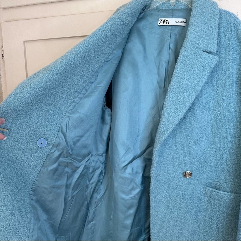 Zara Sky Blue Wool Long Coat Medium - Picture 5 of 8